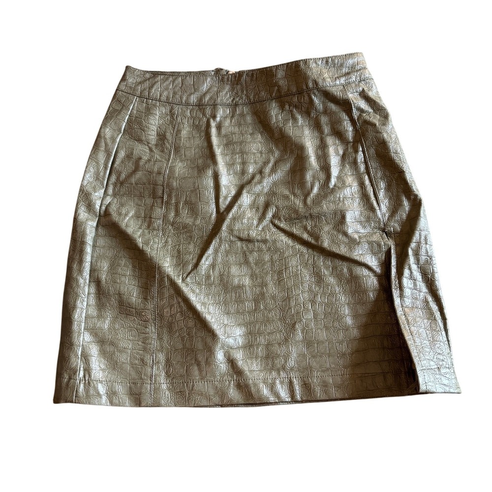 Crocodile Faux Leather Mini Skirt Khaki Green‎ Size 2 Fall Holiday Party Outfit